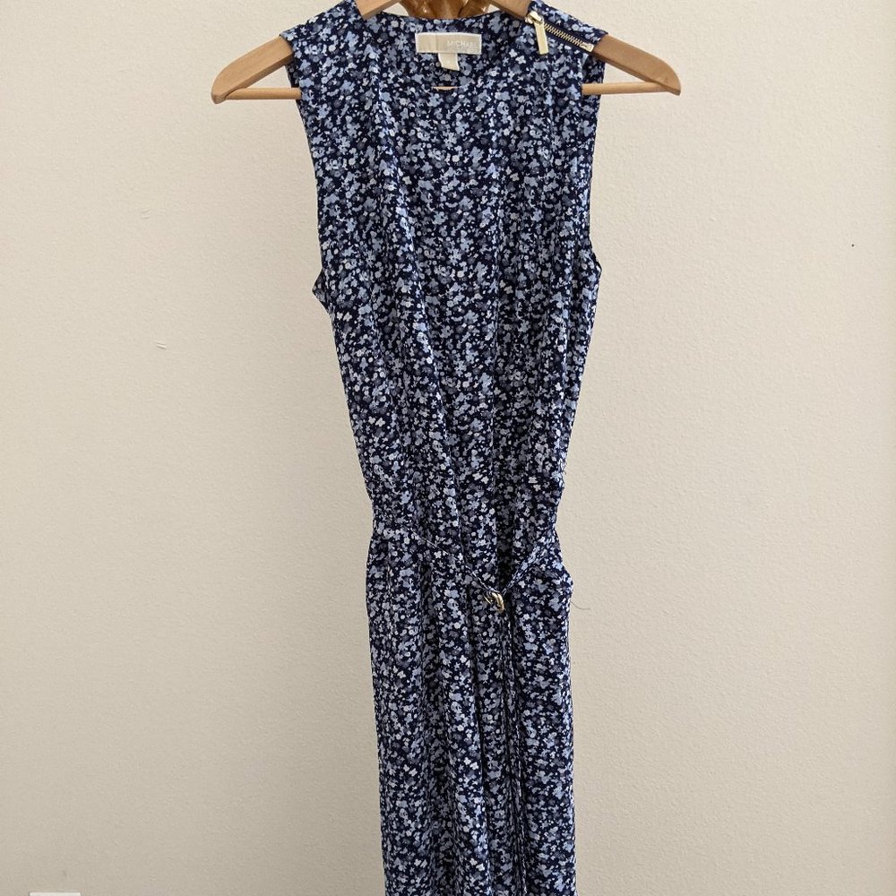 MICHAEL KORS blue floral belted jumpsuit